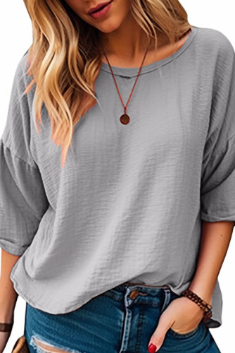 Solid Color Round Neck Seven Quarter Sleeve T-Shirt