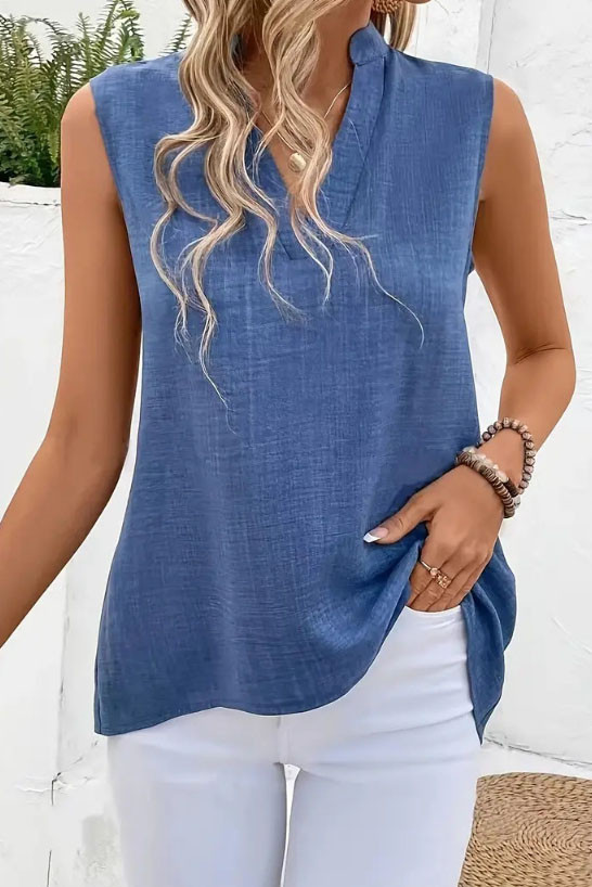 Solid Color V-Neck Sleeveless Summer Shirt
