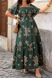 Retro Double-Layer Ruffled Sleeve Square Neck Dress