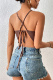 Solid Color Sleeveless Backless Halter Vest