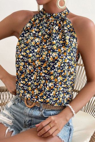 Summer Hanging Neck Sleeveless Printed Vest