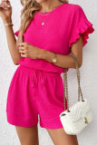 Ruffled Short Sleeved Shirt Shorts Two-Piece Set