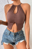 Solid Color Sleeveless Backless Halter Vest