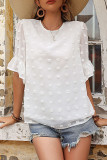 Swiss Dot Ruffled Short Sleeved T-Shirt