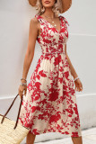Sleeveless V-Neck Floral Print Waist Cinching Dress