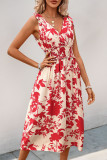 Sleeveless V-Neck Floral Print Waist Cinching Dress