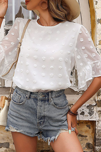 Swiss Dot Ruffled Short Sleeved T-Shirt