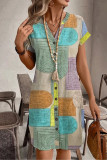 Summer Printed V-Neck Short Sleeve Button Dress