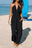 Summer V-Neck Sleeveless Pleated Jumpsuit