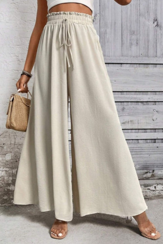 Elastic High Waisted Lace Up Wide Leg Pants
