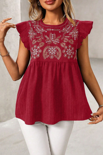 Embroidered Printed Ruffled Short Sleeved Shirt