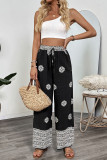 Ethnic Style Printed Elastic Waist Straight Leg Pants