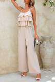 Solid Color Sleeveless Ruffle Edge Camisole Jumpsuit