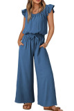 Folded Square Neck Ruffle Sleeve Jumpsuit