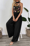 Hanging Neck Sleeveless Lace Embroidered Wide Leg Jumpsuit