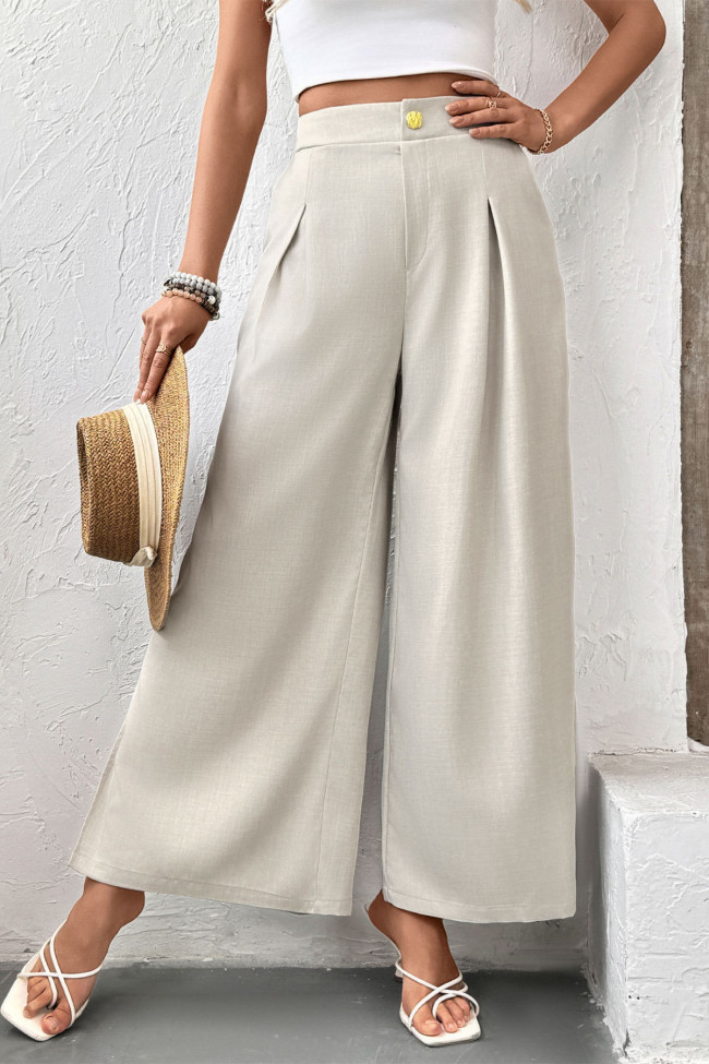 Solid Color High Waisted Wide Leg Pants