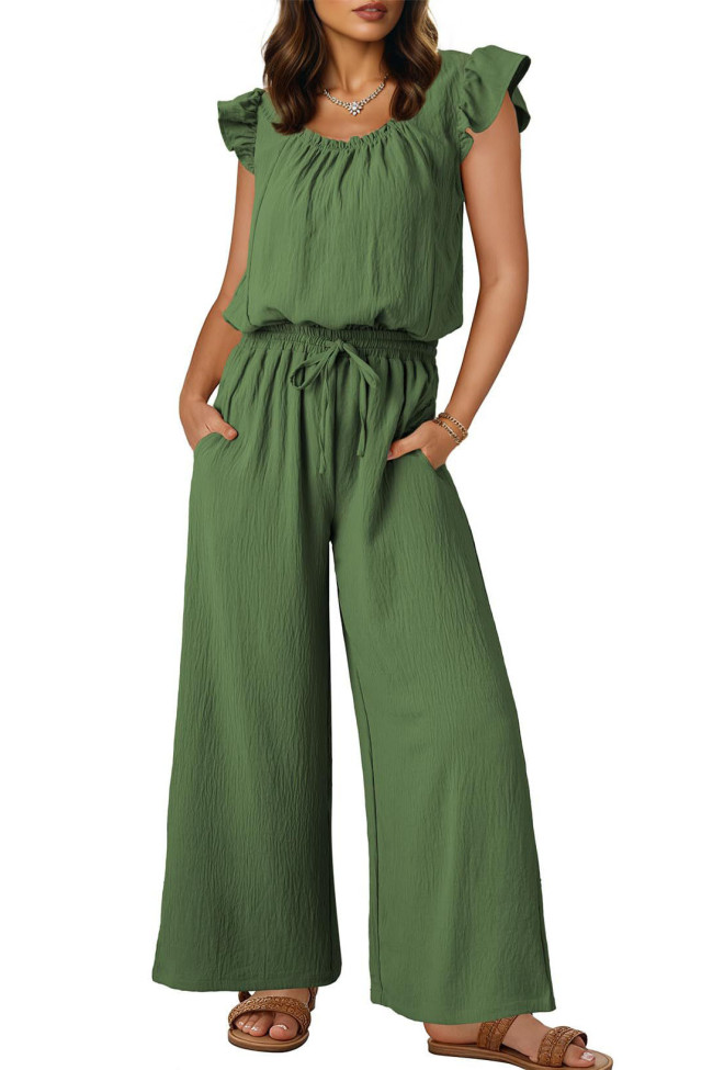 Folded Square Neck Ruffle Sleeve Jumpsuit