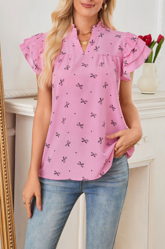 V-Neck Multi-Layer Lotus Leaf Sleeve Chiffon Shirt