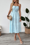 Vacation Style Square Neck Striped Camisole Dress