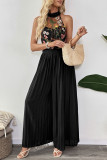 Hanging Neck Sleeveless Lace Embroidered Wide Leg Jumpsuit