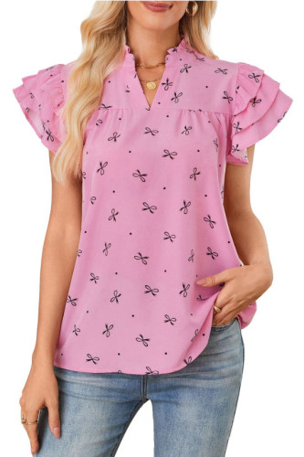 V-Neck Multi-Layer Lotus Leaf Sleeve Chiffon Shirt