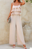 Solid Color Sleeveless Ruffle Edge Camisole Jumpsuit
