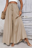 Elastic High Waisted Lace Up Wide Leg Pants