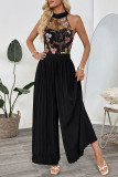 Hanging Neck Sleeveless Lace Embroidered Wide Leg Jumpsuit