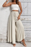 Elastic High Waisted Lace Up Wide Leg Pants