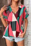 Geometric Print V-Neck Short Sleeved Loose Shirt