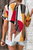 Geometric Print V-Neck Short Sleeved Loose Shirt