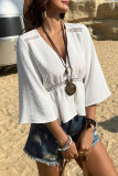 Solid Color Lace Hollow V-Neck Shirt