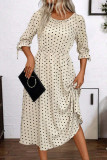 Polka Dot Round Neck Waist Cinching Dress