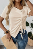 V-Neck Three-Dimensional Flower Short Sleeved Shirt