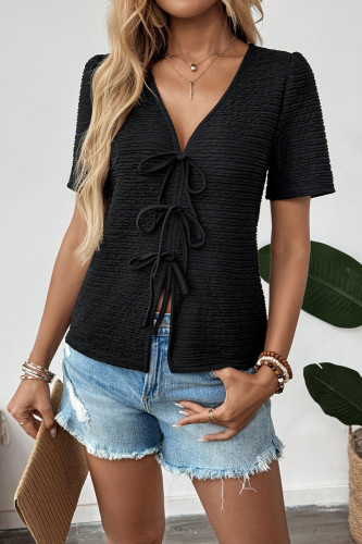 Summer V-Neck Short Sleeved Bow T-Shirt