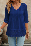 Swiss Dot Hollowed Embroidered Lace Shirt