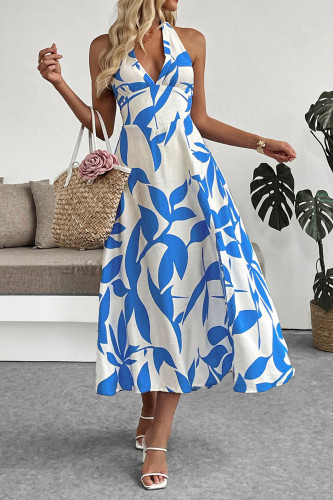 Vacation Style Halter Neck Split Backless Dress