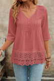 Swiss Dot Hollowed Embroidered Lace Shirt