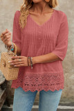 Swiss Dot Hollowed Embroidered Lace Shirt