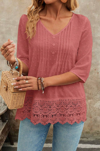 Swiss Dot Hollowed Embroidered Lace Shirt