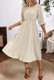 Polka Dot Round Neck Waist Cinching Dress