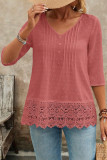 Swiss Dot Hollowed Embroidered Lace Shirt
