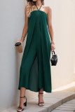 Solid Color Hanging Neck Chiffon Wide Leg Jumpsuit