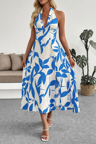 Vacation Style Halter Neck Split Backless Dress