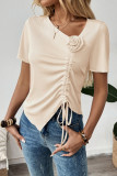 V-Neck Three-Dimensional Flower Short Sleeved Shirt