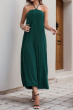 Solid Color Hanging Neck Chiffon Wide Leg Jumpsuit