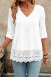 Swiss Dot Hollowed Embroidered Lace Shirt