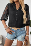 V-Neck Bubble Short Sleeve Solid Color Shirt
