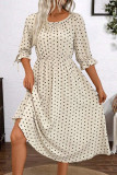 Polka Dot Round Neck Waist Cinching Dress
