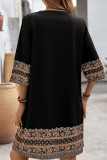 V-Neck Embroidered Seven Quarter Sleeve Dress
